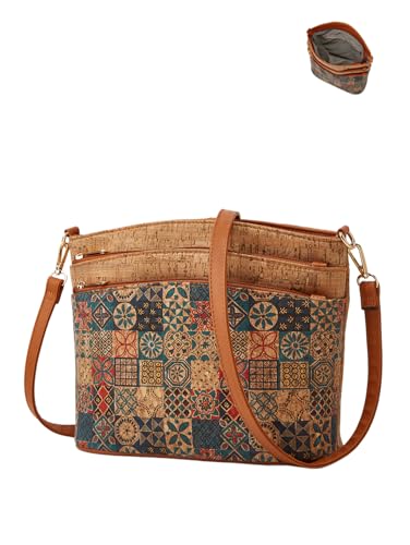 Cork Crossbody Bag for Women Bohemian Style Vintage Shoulder Handbag Hobo Satchel Purse (A-1)