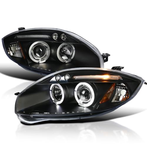 SPEC-D TUNING LED Black Dual Halo Projector Headlights Compatible with 2006-2012 Mitsubishi Eclipse, Left + Right Pair Headlamps Assembly