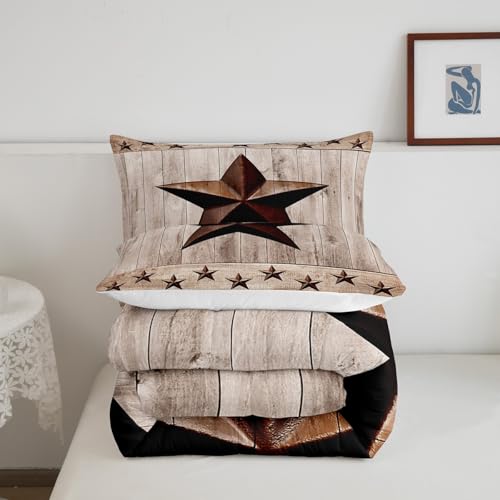 Image of Rustic Texas Star Comforter Western Texas Comforter Set for Boys Girls Rustic Wood Grain Bedding Set Farmhouse Duvet Set Room Decor Quilt King Size Boys