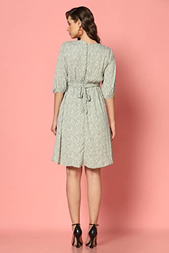 Image of Leriya Fashion Dresses for Women | Fancy Rayon Zig Zag Printed Faux Wrap Western Dress | Fit & Flare Knee Length Dresses for Girls | Loose Narrow Elastic Cuffs Sleeves