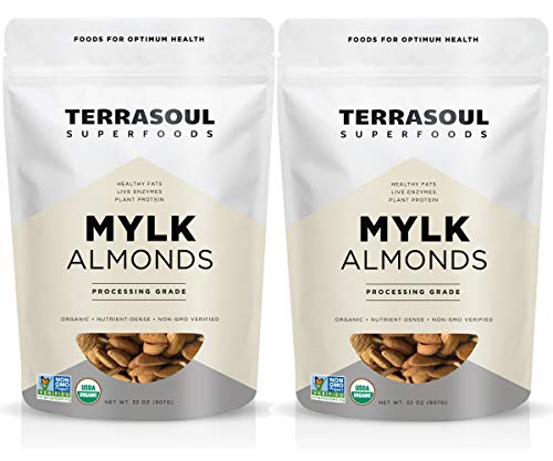 Terrasoul Superfoods Raw Unpasteurized Organic Almonds (Mylk Grade), 4 Pounds