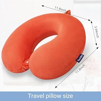Orange Memory Foam Velvet Travel Neck Pillow for Airplane Car Train