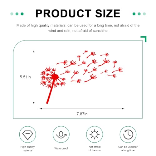 Image of Car Dandelion Flying Sticker, Waterproof Auto Dandelion Flying Flower Sticker with Music Notes, 7.9 inchx5.5 inch Die Cut Vinyl Dandelion Decal for Car Window Laptop, Car Accessories (Red)