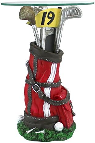 Design Toscano On Par Golf Bag Sculptural Glass-Topped Table,Full Color