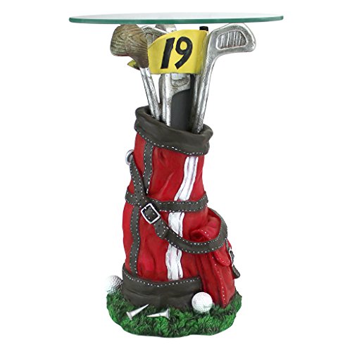 Design Toscano On Par Golf Bag Sculptural Glass-Topped Table,Full Color #TOP2
