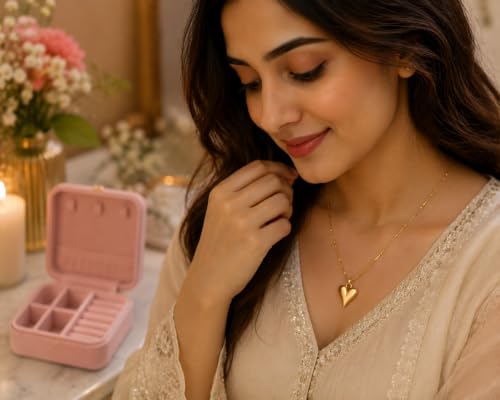 Image of Personalized Jewellery Box for Women with Custom Name & Anti Tarnish Heart Pendant Necklace | Valentine's Gift for Girlfriend | Romantic Gift for Wife | Birthday Gift