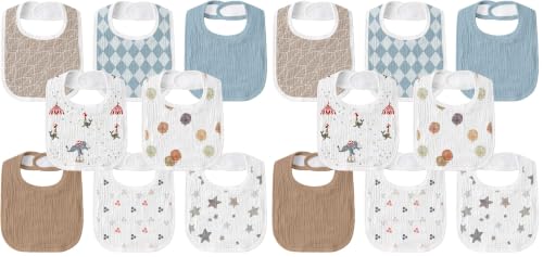Image of Baby Muslin Bibs 16 Pack, Drooling and Teething Bibs for Baby Boy, Absorbent, Soft Organic Cotton, Adjustable Bandana Bib for Newborn, Toddler, Infant 0-36 Months, Blue
