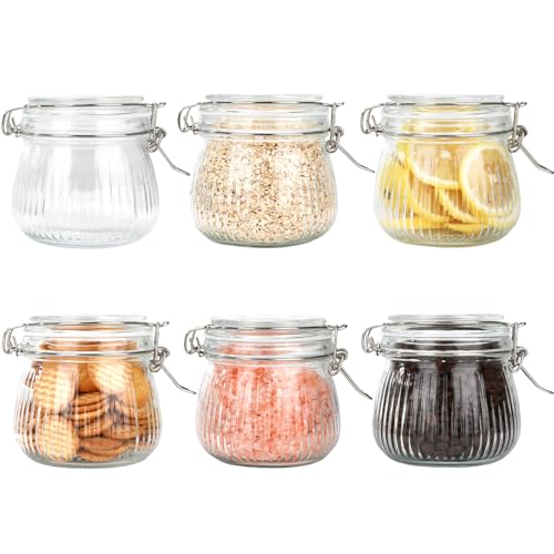 Ezvsevuo 6 Tarros de Cristal con Tapa Hermética, 500ml Tarros Cristal Conservas de Clip, Botes Especias, Botes Cocina Almacenaje para Mermelada, Conserva, Cereales, Granos de café, Especias