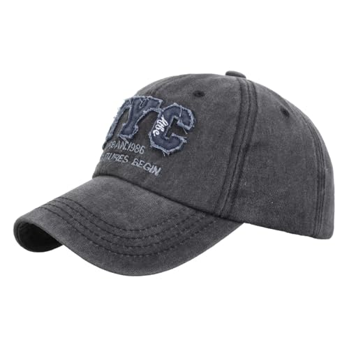 Men's Washed Three Embroidery Baseball Cap Do Baseball Bat Couple Hat (Dark Blue One Size)