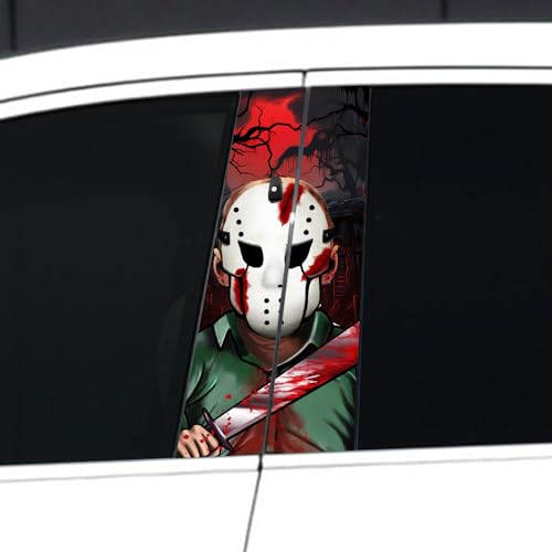 Image of Halloween Cars Body Horror Sticker, Halloween Car Center Pillar Decals,Classic Horror Movie Characters Peeking Decal Michael Scary Child Vinyl Stickers (Mask Man)