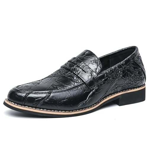 Men's Leather Printing Chunky Heel Formal Loafers Classic Round Toe Slip-On Comfort Soft Sole Penny Dress Shoes for Party Wedding Business Daily