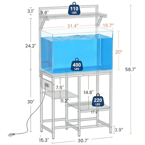 image for Rymeera 20-29 Gallon Fish Tank Stand, Aquarium Stand with Power Outlet