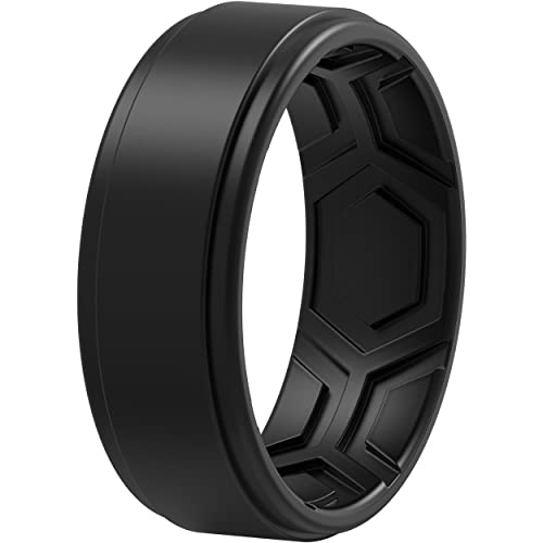 ThunderFit Silicone Rings for Men, Breathable Patterned Design Sleek Step Edge 8mm Wide 2.2mm Thick - 1/2/3/4/5/6/7 Variety Multipack