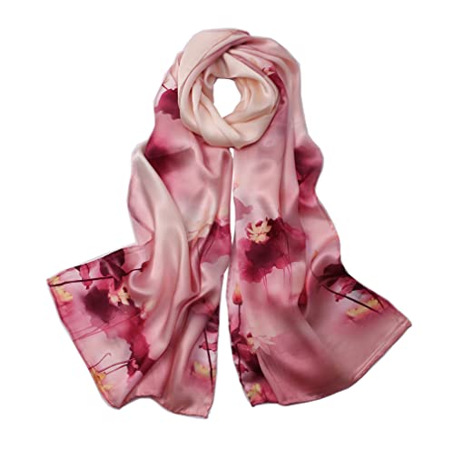 Women's Pure Mulberry Silk Mulberry Silk Scarf Floral Print Satin Long Scarf Wrap Shawl (fzlr10)