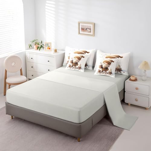 Image of Castle Fairy Lovely Gnome Comforter Set 7 Pieces,Dessert Cupcake Cream Bed Set for Adults,Coffee Beans Bedding King with 1 Comforter,1 Fitted Sheet,1 Flat Sheet,2 Pillowcases,2 Throw Pillow Cover