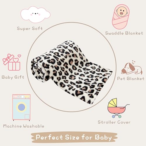Image of Yurhap Leopard Print Baby Blanket Fleece Baby Blankets for Boys Girls, Ultra Soft Cozy Fluffy Infant Toddler Newborn Receiving Blankets for Crib Stroller, 30 inchx40 inch, Cream