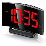 Digital Alarm Clock for Bedroom, Digital Clock with Modern Curved Design, Conspicuous Red LED Number