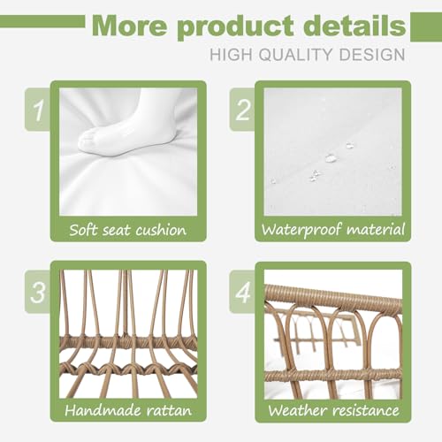 image for Homsido Boho Outdoor Chairs - Woven Rope Furniture, All Weather, Tan W