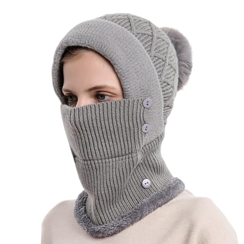 Sturmhaube Balaclava Damen,3 in 1 Winter Damen Strickmütze Dicke Fleecefutter Warm Skimütze mit Schal Schlupfmütze Skimütze Wintermütze Schal Gesichtsmaske für Radfahren Skifahren Laufen Täglich