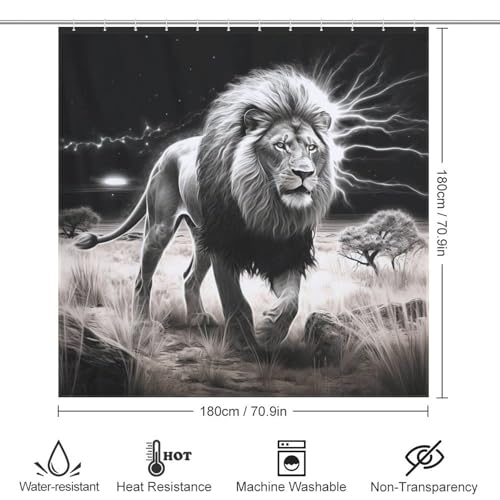 Rideau de douche lion en tissu polyester lavable de 183x183 cm