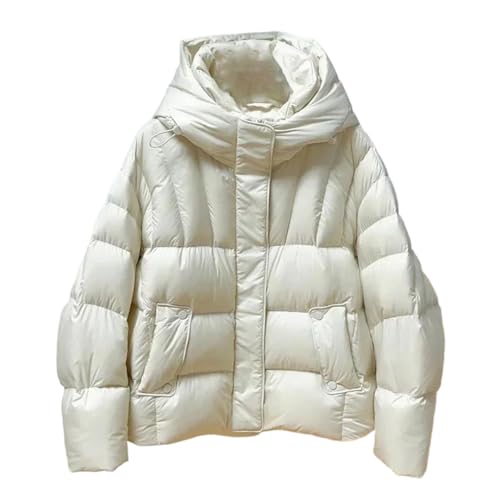 Chaqueta de plumón de pato blanco para mujer, ultraligera, con capucha, abrigo cálido de plumas, blanco, M
