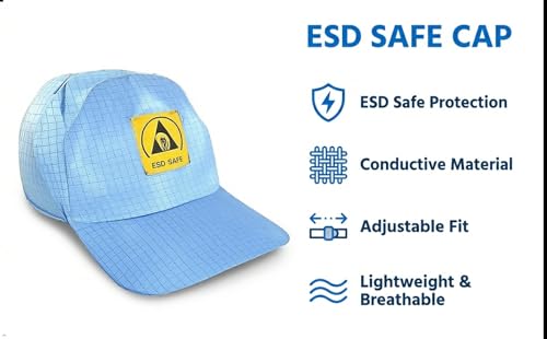 Image of Rojex Blue ESD Cleanroom Cap - Anti-Static, Unisex Headwear for Labs, Electronics, Assembly & Static-Sensitive Work - Polyester, Machine Washable