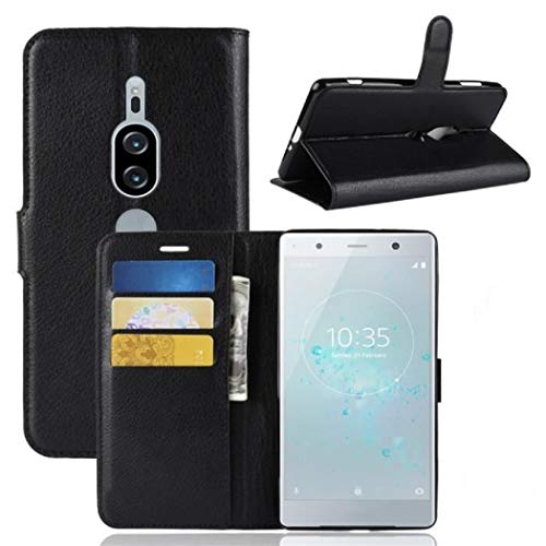 COPHONE® Etui Noir en Cuir Compatible avec Sony Xperia XZ2 Premium Coque Housse de Protection Etui porteufeuille Noir Haute qualité