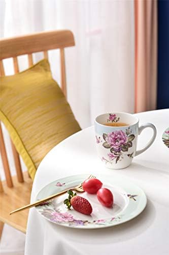 London Boutique Porcelain Side Dessert Plates 7 Inches Wide Rimmed Shabby Chic Vintage Bird Butterly Floral set 4 in Gift box (1 Set)