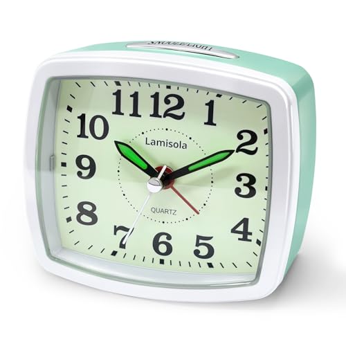 Lamisola Battery Analog Travel Alarm Clock, Small Clock for Bedroom, Desk Table Shelf Clocks for Room Office Bathroom Vanity, Aesthetic Retro Clocks for Kids Teen Seniors, Mint