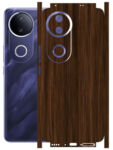 Image of AtOdds - Full Body Back Screen Guard Protector Film - Wooden Textured Lamination Wrap Skin Sticker Compatible with VIVO T4R (5G) | Scratchproof Matte Finish (Design - Dark Wood)