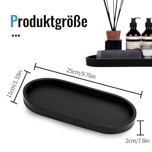 UICCVOKK 2 Stück Badezimmer Tablett, Deko Tablett, Schwarz Ablage Silikon, Schminktisch Ablageschale, Badezimmertablett für Wohnzimmer, Waschbecken, Bad, Badewanne und Küchenspüle (Oval)