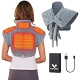 Vofuoti Heating Pad for Neck and Shoulders, Portable Cordless Heating Pad with Massager and Battery, Weighted Electric Heated Neck Shoulder Wrap, 16'' x 22'', 2.2lbs-Gray