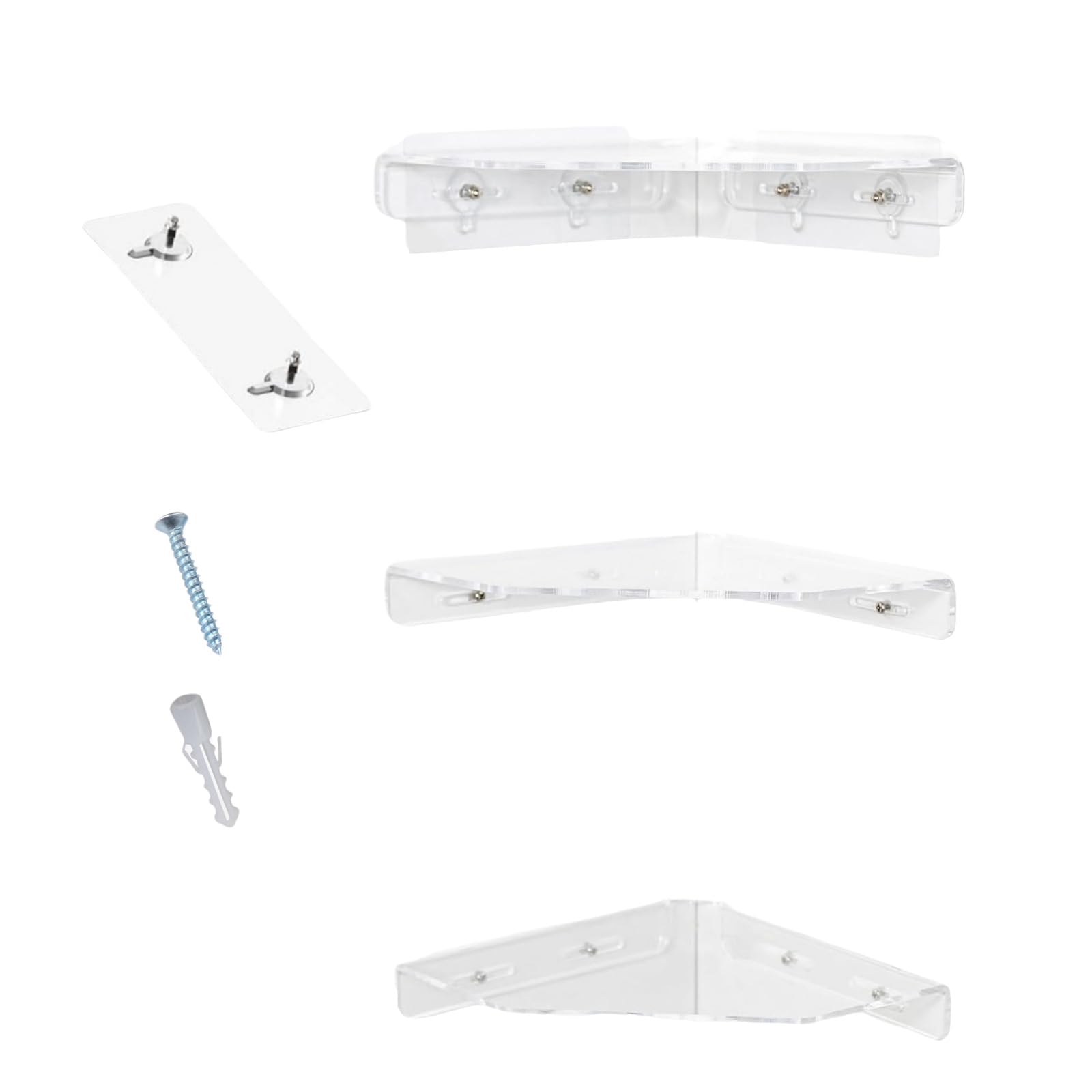 Buxuaaaa 3 Piece Set Wall Mounted Acrylic Shelves Damage Frees Floating Storage Solution Contemporary Corner Shelf Heavy Duty Adhesive Shelves