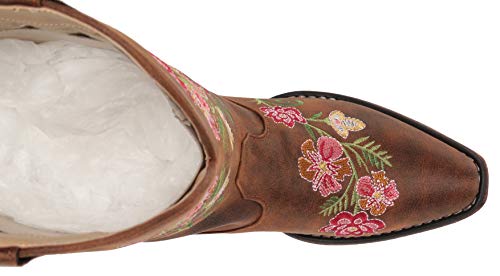 Image of ROPER Womens Riley Floral Embroidered Snip Toe Casual Boots Mid Calf Low Heel 1-2 inch - Brown