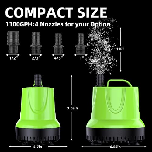 FREESEA Fountain Submersible Water Pump: 1100 GPH 100W Small Sump Pump for Outdoor Pond Hydroponic Statuary Waterfall Aquarium Fish Tank