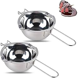 Cacerola Para Derretir Chocolate GLOBALDREAM Cazo Baño María, 2 Piezas 400 ml Olla para Baño María Recipiente Fundir Chocolate Melting Pot para Derretir Chocolate, Dulces, Mantequilla, Queso y Velas, Inoxidable 304