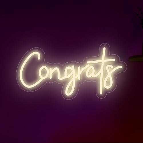 Image of Moneter Congrats Neon Sign, White Congrats Led Signs for Wall Decor, Congratulations Graduation Decoration Neon Lights for Party, Wedding, Banner