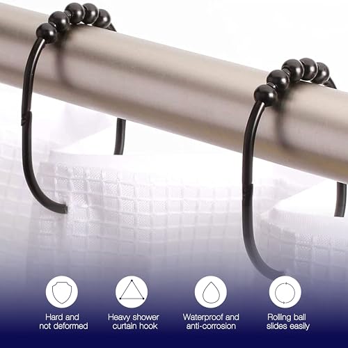 2 Lb. Depot Wide Shower Curtain Ring - Set of 12 Easy Glide and Rust-Proof Rollers - Stainless Steel Shower Curtain Hooks Black for Straight and Curved Rods - Decorative and Durable for Any Bathroom - Thumbnail 2
