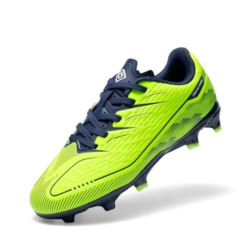 DREAM PAIRS Kids Multi Ground Soccer Cleats with High-Speed Anti-Twist TPU Plate Athletic Football Shoes for Little/Big Kids 12 Little Kid Neon Green