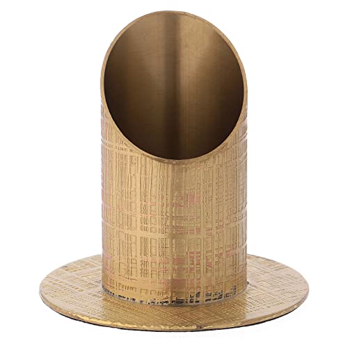 Candle Holder in Gold-Plated Brass with Engraved Surface