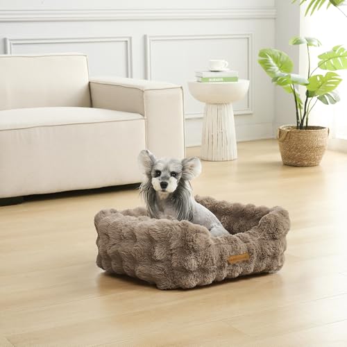 Image of Modern Threads Brushed Long Pile Rabbit Fur Cuddler Dog Bed, Bolstered Supportive Sides, Calming Nest Design, Removable Washable Cover, Bed for Small to Medium Dogs, Chocolate, (24 inchL x 20 inchW x 8 inchTh)