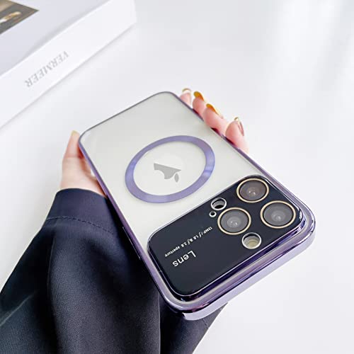 Teaught Case For Iphone 14 Pro Max [Compatible With Magsafe] Luxury Plating Magnetic Cover For Women Girls Men Hard Pc Anti-Scratch Shockproof Full Camera Lens Protective Slim Case - Purple #TOP4