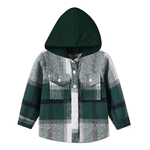 Toddler Kids Boys Girls Hooded Outwear Plaid Shirt Button Plaid Shirt Casual Jacket with Pockets (A, 2-3 Years)
