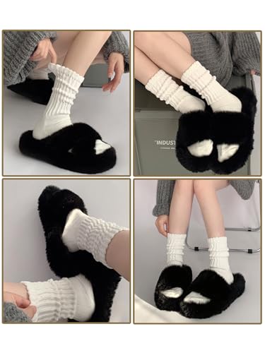 Image of 6 Pairs Women Slouch Socks, Mid Calf Rib Tube Scrunchy Slouchy Crew Socks for Women, Cotton Casual Socks