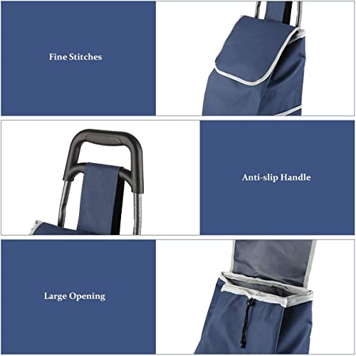 Image of KriShyam Foldable Shopping Trolley Cart | Large Capacity Grocery Cart with Wheels | Durable Fabric Bag | Lightweight Portable Utility Cart for Shopping (2 Wheels + 2 Side Pocket-Blue)
