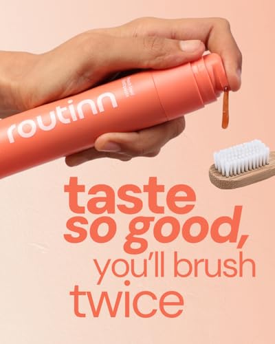 Image of Routinn Peach Iced Toothpaste Gel with Fluoride & Zinc | Peach Flavor with Cooling Finish | Sensitivity Support, Enamel Care & Fresh Breath | Airless Pump Dispenser | Unisex Daily Oral Care