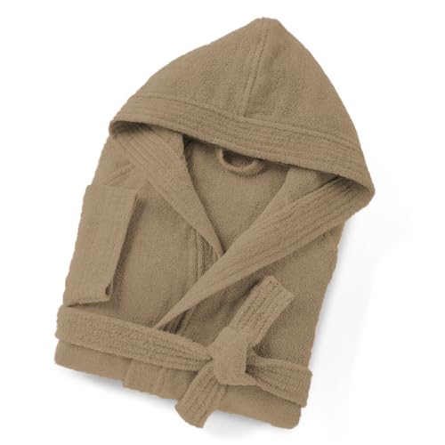 HOME ZEN HOUSEHOLD LINEN Robe Unisexe ARTICOLO Sophie en Éponge de Coton, 400g/m², avec Capuche et Poches, Tailles S-3XL, 8 Couleurs, taupe, M