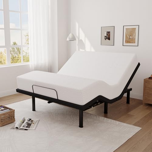 Image of Queen Adjustable Bed Base Frame and 10 inch Green Tea Memory Foam Mattress, Electric Bed Base Wireless Remote, Zero Gravity, Head & Foot Incline, Anti-Snore,Memory Pre-Sets