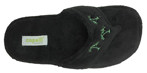 Capelli New York Ladies Palm Trees Design Indoor Slippers Black Large4