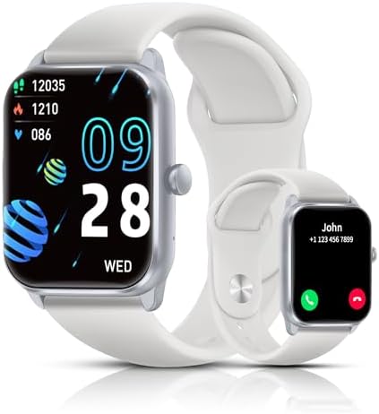 HKOMA Smart Watch for Men Women with Bluetooth Call, IP68 Waterproof Fitness trackers with Heart Rate Blood Oxygen Sleep Monitor, Smart Watch Blood Pressure 1.96″ HD Smartwatch (Silver/White)